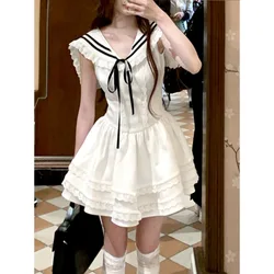 Japanese Lolita Mini  Dress Female Evening Party Kawaii Dress Women Lace Sleeveless Dress Korean Fashion Summer 2000s Vintage