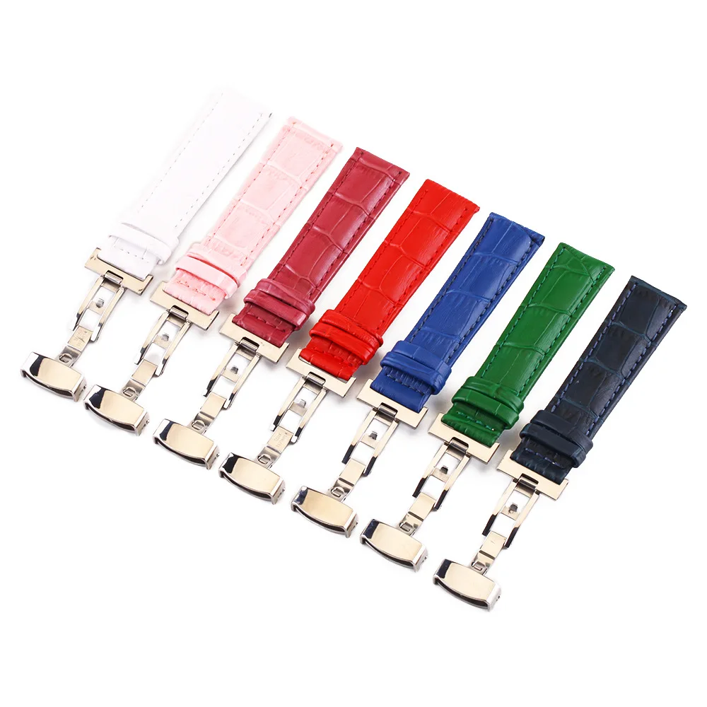 Ремешок для часов 14 мм, 16 мм, 18 мм, 20 мм, цветной ремешок, серебряная пряжка для часов-бабочки, застежка-пресс и универсальные аксессуары для часов