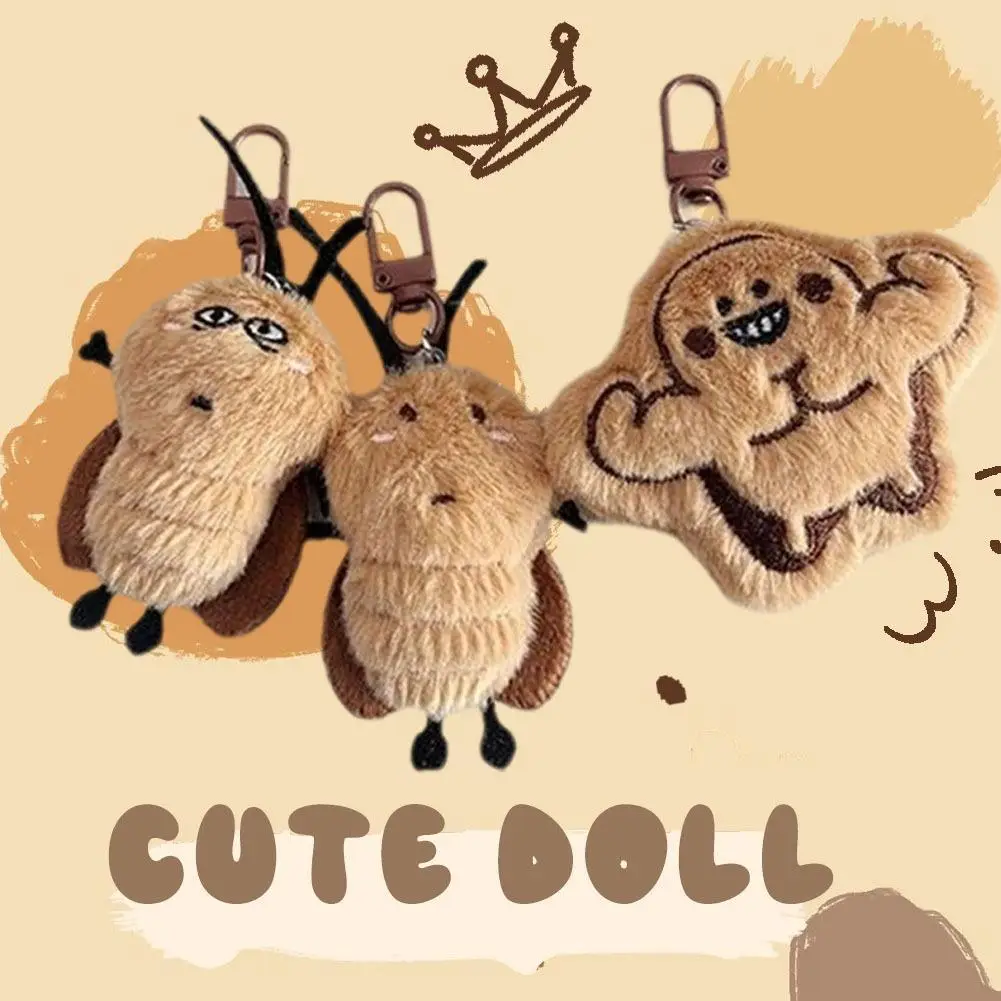 LLavero de cucaracha de peluche súper bonito, tela de pelo corto, colgante de muñeca de cucarachas suave y divertido, llavero de muñeco de peluche, amuleto para mochila, 3 uds.