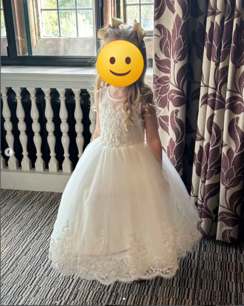 Maßgeschneiderte weiße Blumenmädchenkleider für die Hochzeit, Spitzenapplikationen, Prinzessin, Erstkommunion, Kindergeburtstag, Party, Ballkleider