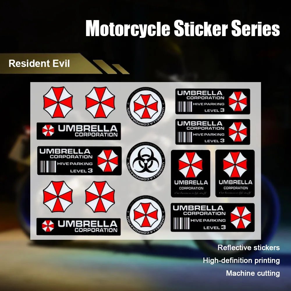 

Motorcycle Stickers Nuclear Radiation Warning Decals Resident Evil Umbrella Reflective Body Decoration Helmet Wheel Stickers