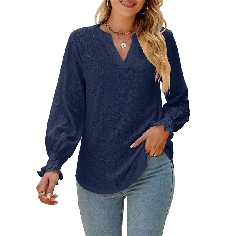 

CYL-Women's Casual Long Sleeve V-Neck Pullover Shirt Top