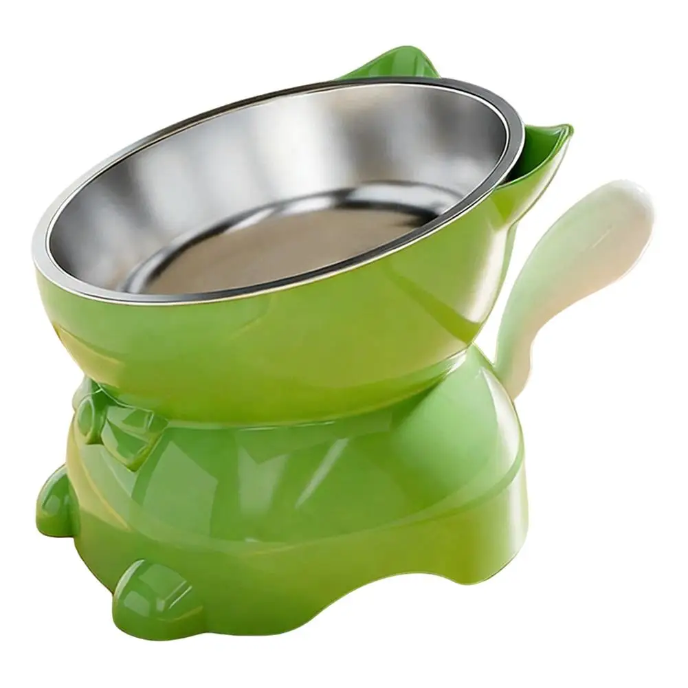 1 Stück Erhöhter Edelstahl-Katzenfutternapf, Geneigte Futter- und Wasserschale mit Niedlichem Ohrenständer, Nackenschutz-Design für Katzen