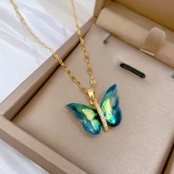 Yupsk Colorful Crystal Butterfly Charm Necklace Simple Insect Clavicle Chain For Women Girl Fashion Jewelry Accessories Gift