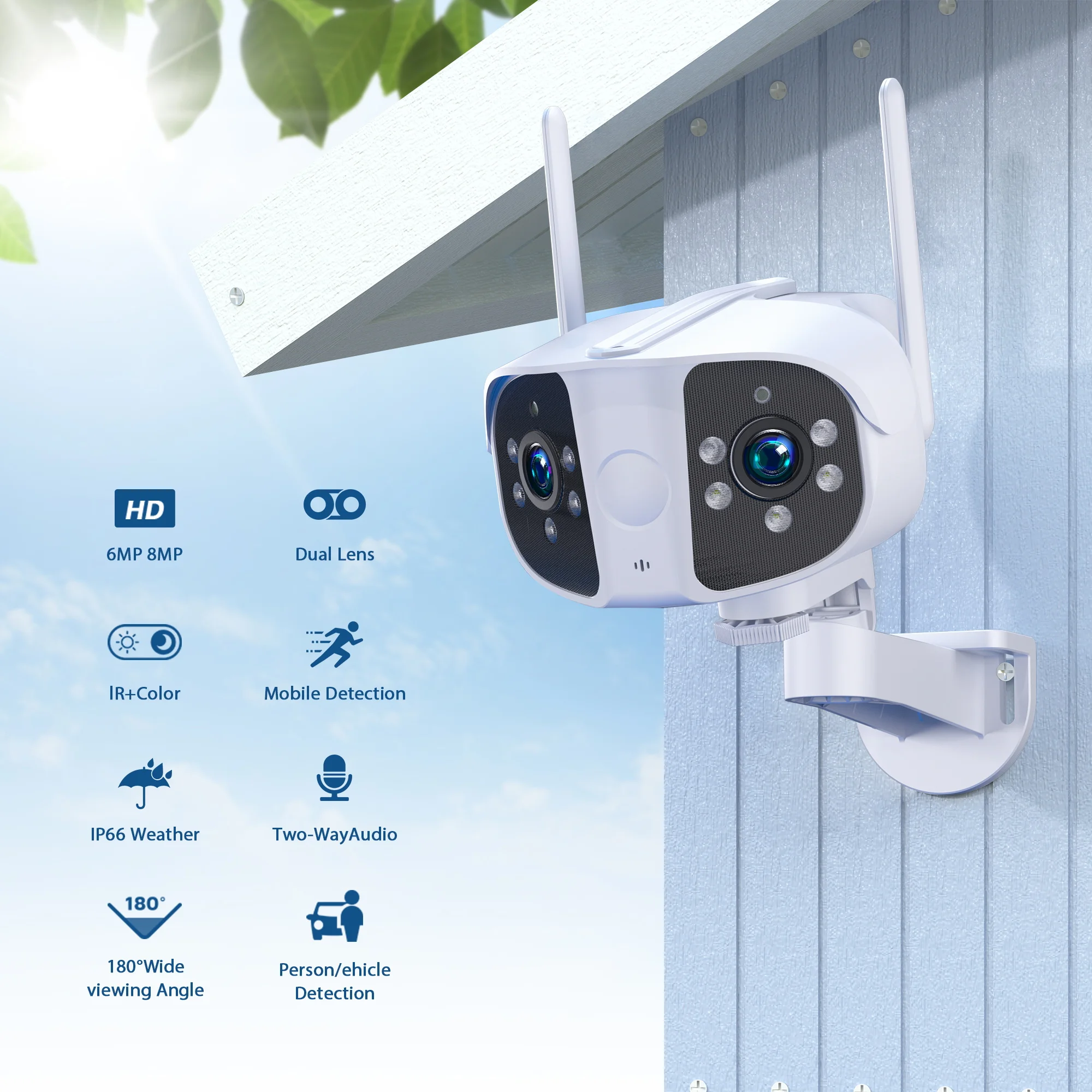 BESDER 8MP HD Wifi IP Camera Outdoor Dual Lens 180° View Angle Security Camera Human Detect Panoramic Surveillance Camera iCSee