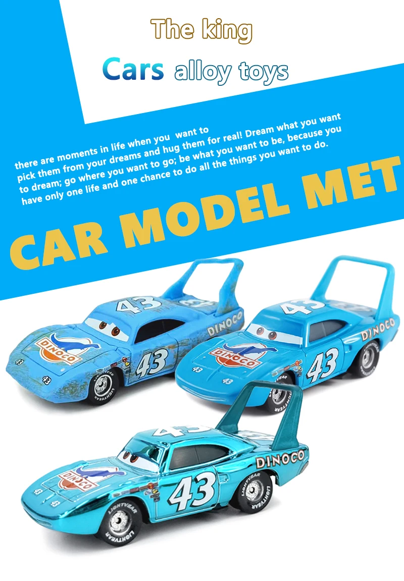 Pixar Cars Piston Cup Racer 43 Strip Weathers 1/55 Modell aus Metalldruckguss, Dinoco Car King Racing Toys, Kindergeschenke – Detail 1