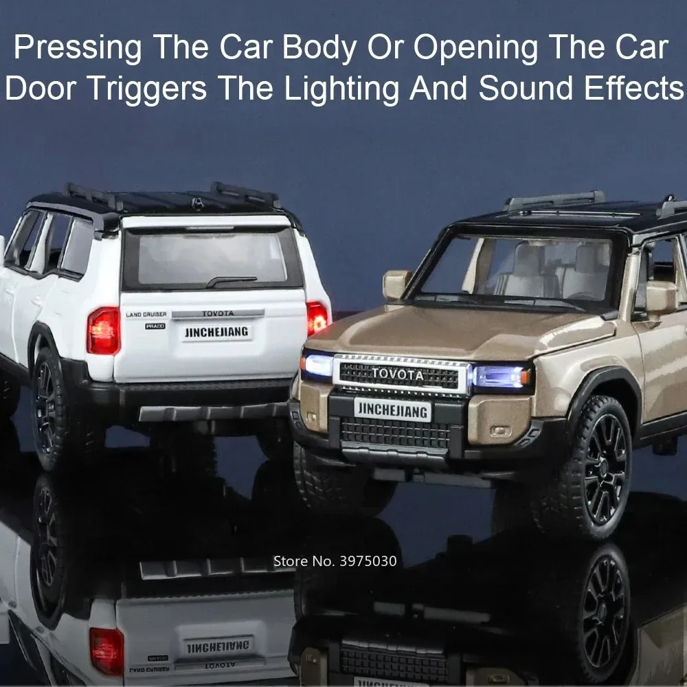1:32 Coaster Prado Miniatuur Model Speelgoed Auto Legering Diecast Deuren Geopend Trek Geluid Licht Rubberen Banden Voertuigen voor Kinderen Geschenken