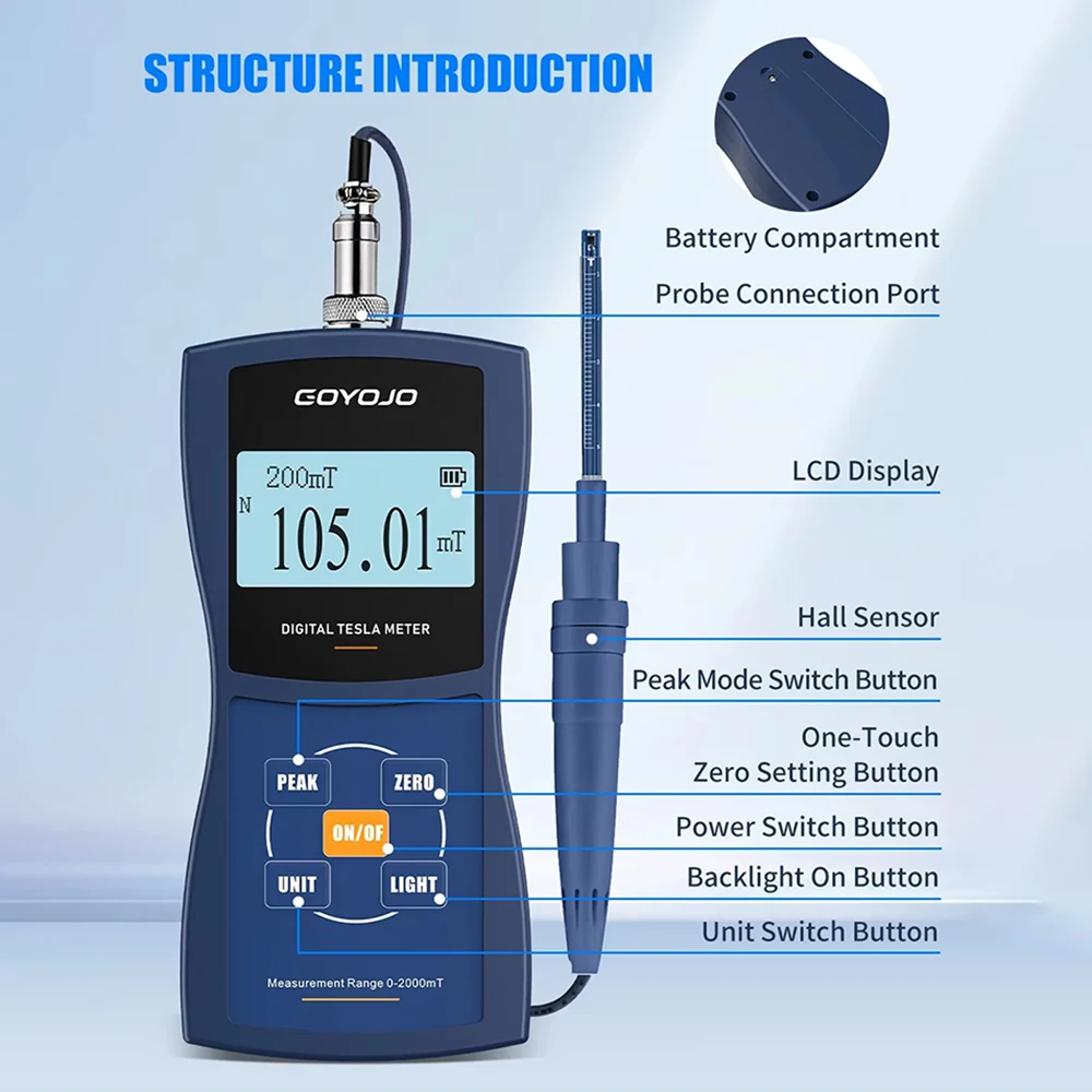 Digital Tesla Meter Permanent Magnet Gauss Meter Handheld Magnetic Flux Meter Surface Magnetic Field Test 5% 2% 1% Accuracy