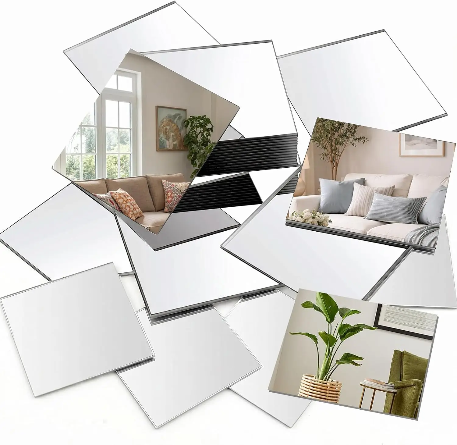 4 3 2 1 Inch Square Craft Tiles 10-100PCS  Mini Size Square Mirror Adhesive for Crafts DIY Projects Supplies Home Decoration(