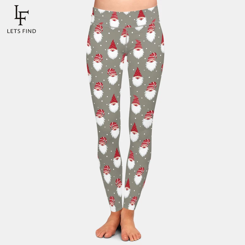 Letsfind inverno nova calça feminina macia santa e a rena impressão digital leggings de fitness cintura alta das mulheres elástico leggins quente