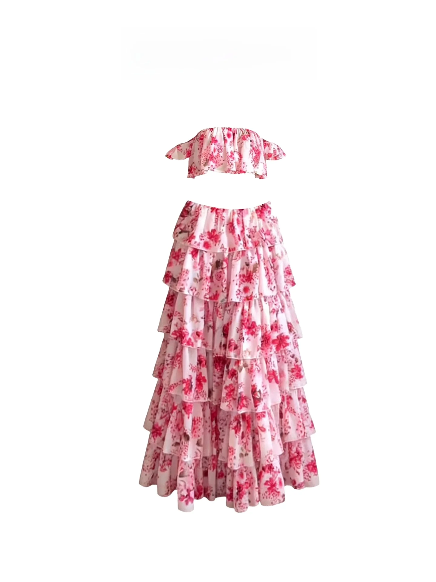 

HEZA plus Size Floral ter Ne Top And High Waist Skirt Set Summer Beach Vaion Women's Faion plus Size Set Casual Outfit