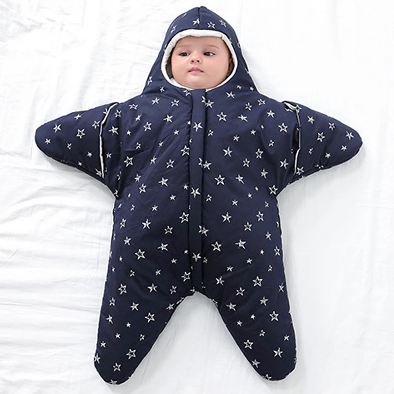 Sacos de dormir do bebê, cobertor de algodão quente, isolamento espesso, colchas anti chute estrela do mar, roupas infantis, outono, inverno, 0-6m