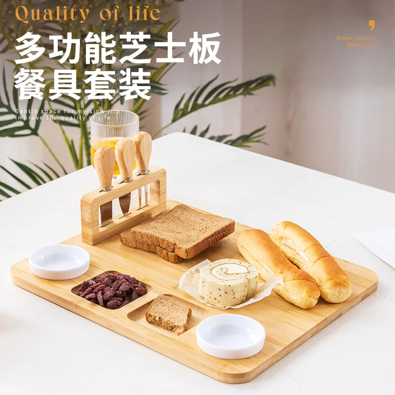 

Wooden Cheese Board Tableware Set, Creative Cheese Board with Knife and Fork Western Plate, Vegetable and Fruit Bread Board