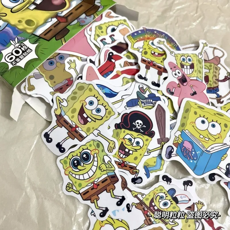 60枚スポンジボブ漫画かわいい防水ステッカーギフトボックス電話ケースコンピュータウォーターカップスーツケース装飾ギフト男の子と女の子へ。