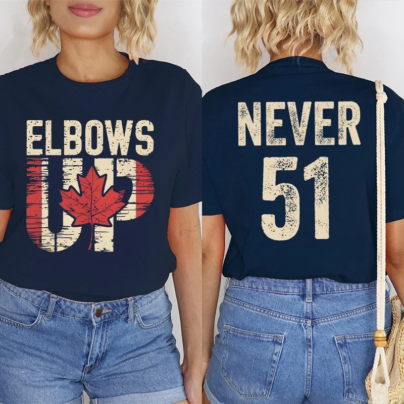 Retro Elbows Up Never 51 Canada Print Women T-shirts Casual Summer Tees Funny Vintage Tshirt Graphic Tops Female Clothing