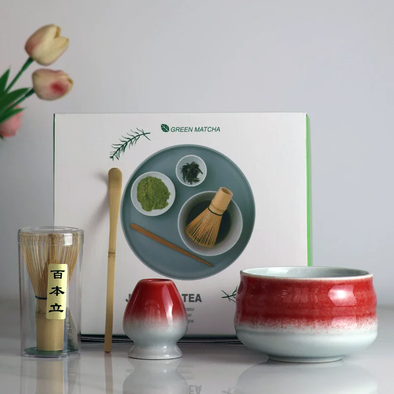 

4PCS Hammer Printing Matcha Set with Ceramic Bowl Bamboo Matcha Whisk Teaspoon Tea Sets Tea Lovers Gifts Tea-making Tools Access
