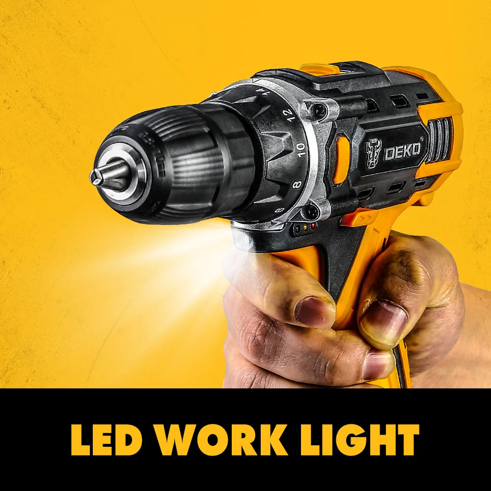 DEKO Banger 12V Loner 16V Sharker 20V Cordless Drill with LED Light Electric Screwdriver with Lithium Battery Mini Power Driver