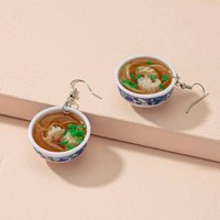 Chinese Style Mini Simulation Porcelain Bowl Prawn Noodles Women's Earrings Food Model Accessories Jewelry Gourmet Hook Earrings