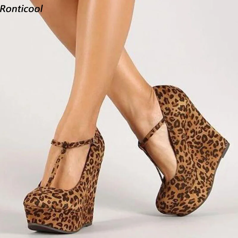

Ronticool Handmade Women Platform Pumps Leopard Comfort Wedges Heels Round Toe Gorgeous Party Shoes US Plus Size 5-20