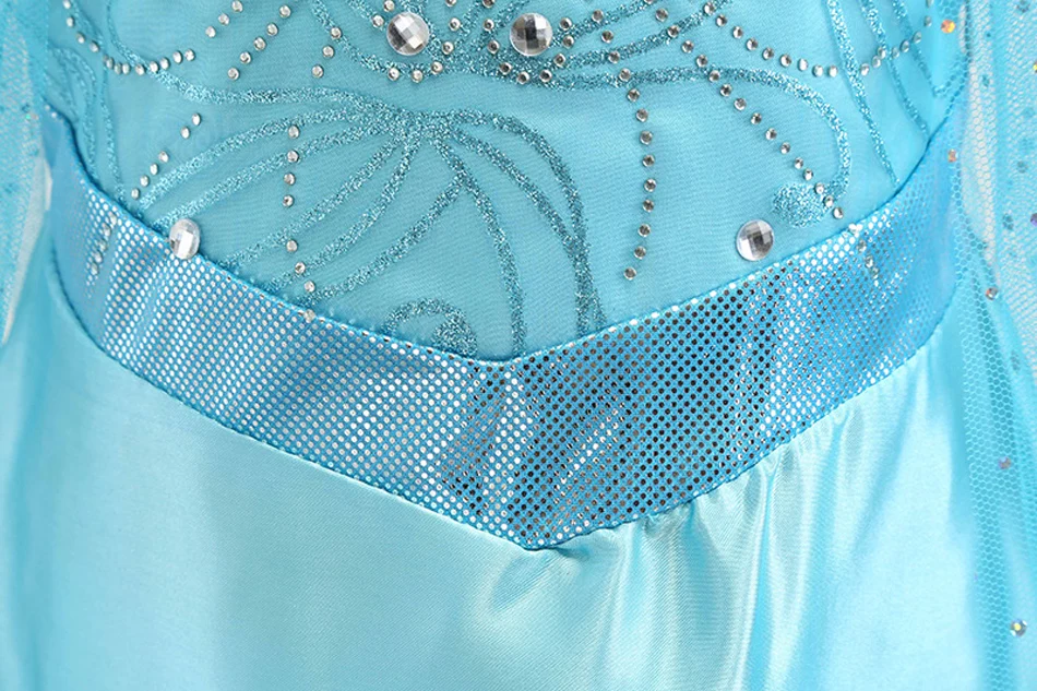 Elsa Prinzessinnenkleid für Mädchen mit glitzerndem Tüllumhang, transparenten langen Ärmeln und Strasssteinen, Kinderkostüm für Halloween, Geburtstagsfeier, 3-10 Jahre – Detail 9
