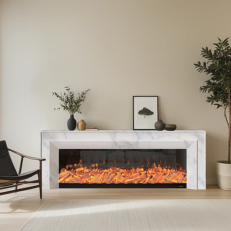 French Fireplace TV Cabinet Simulation Flame Heating Electronic Fireplace Villa Living Room Imitation Marble