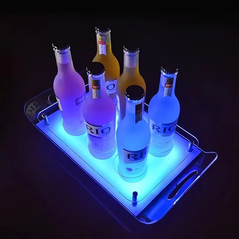 Custom Acrylic LED Light Up Serving Tray Color Glow Plate for Bar Beer Wine Drink Display Wholesale Accessory