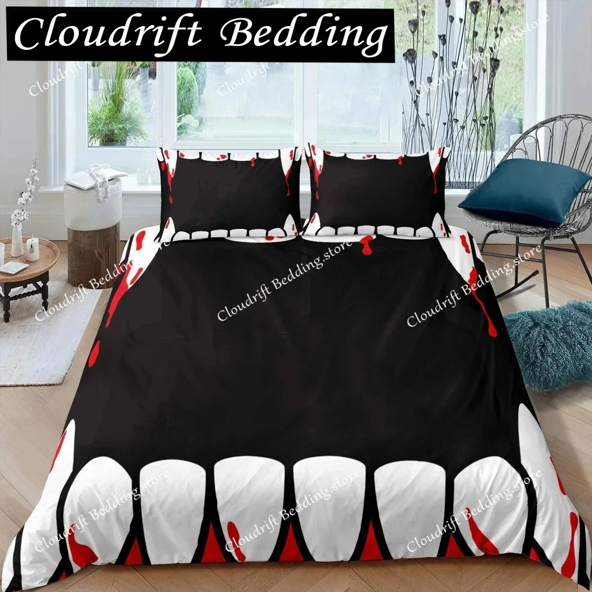 Halloween King Queen Duvet Cover Horror Blood Hand Bedding Set for Teens Scary Red Blood Stains Polyester Quilt Cover