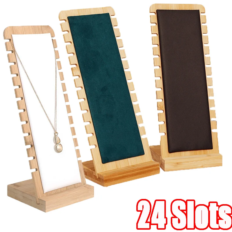 

Bamboo Necklace Jewelry Display Stands Wooden Racks PU Leather Multiple Easel Showcase Display Holder Jewelry Shopwindow Rack