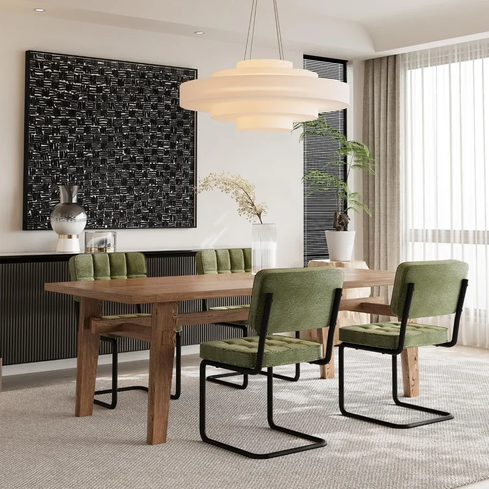 Nowoczesne, zielone krzesła do jadalni typu cantilever, zestaw 4 sztuk, krzesła boczne bez podłokietników w stylu mid-century z tapicerowanym siedziskiem i oparciem.