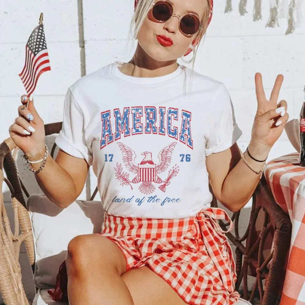 Independence day Women Print Clothes Retro 4th of July America Female Tops Tee Tshirt Fashion Print Cartoon Ladies Graphic T-Shi