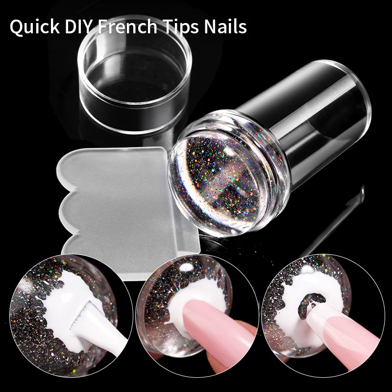 BORN PRETTY Transparent Silicone Nail Art Stamping Stamper Kit French Design For Image Plate Manicure Print Tool  DIY Cap,2.8cm