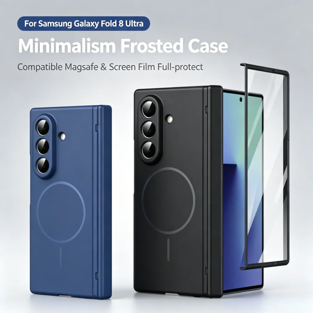 Luxury Skin Feel Frosted Phone Case For Samsung Galaxy Z Fold 8 Ultra 7 6 5 4 For Magsafe Hinge Screen Film Full-protector Cover