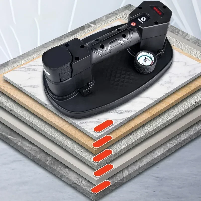 220KG Load Large Electric Vacuum Suction Cup Granite Glass Tile Lifter with Pressure Gauge Display Strong Vacuum Handling Tools