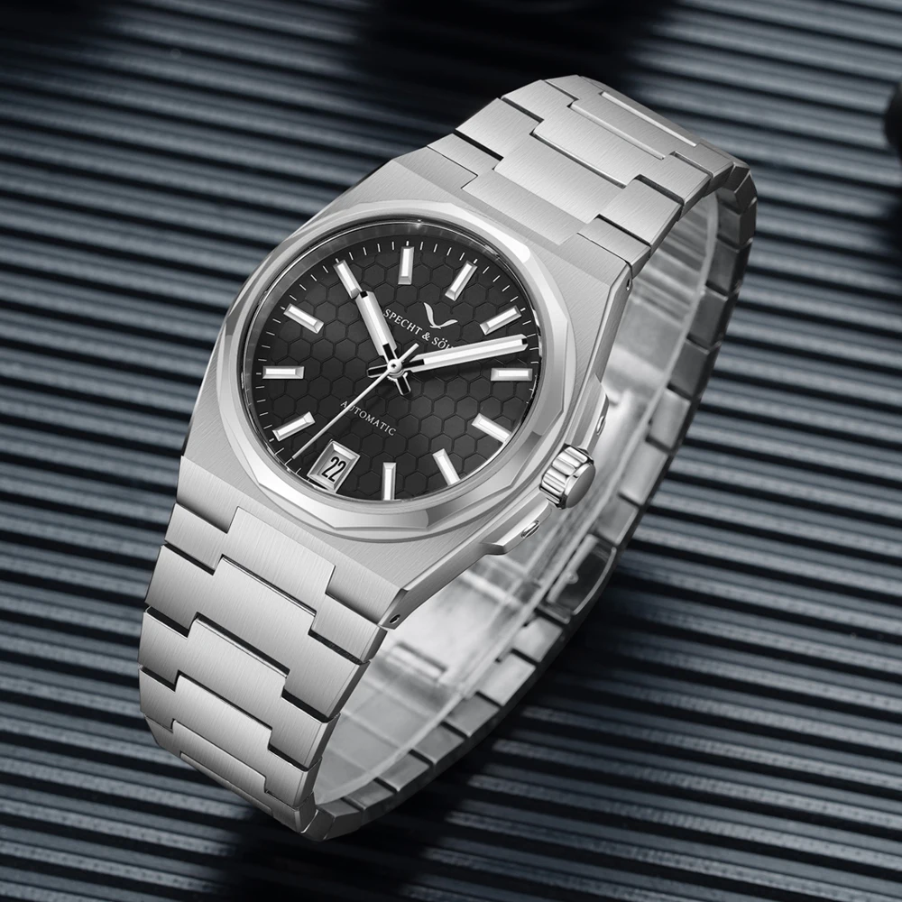 Specht&Sohne New 37MM  Automatic Mechanical Watch For Men NH35 Movt Honeycomb Face Rubber Strap Sport Wristwatch 50M Waterproof