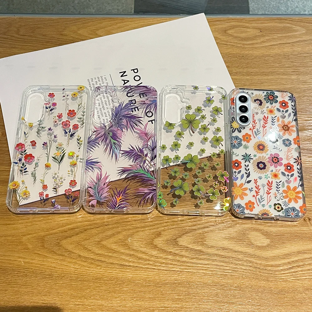 เคสกันกระแทกแบบใสลายดอกไม้เคลือบหรูหราสำหรับ Samsung A53 A54 A55 5G เคสโทรศัพท์ลายพิมพ์สีสันสดใส