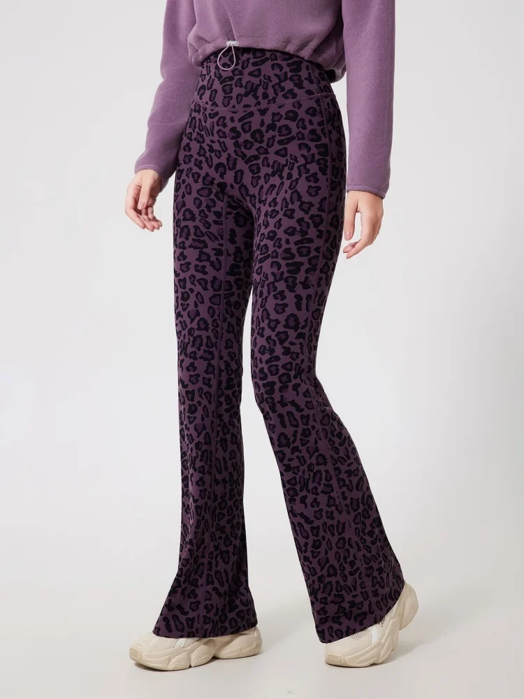 Women Yoga Pants 2025 Winter Fleece Lined Leopard Print Pants Women's High Waisted Bootcut Yoga Legging Workout Pants