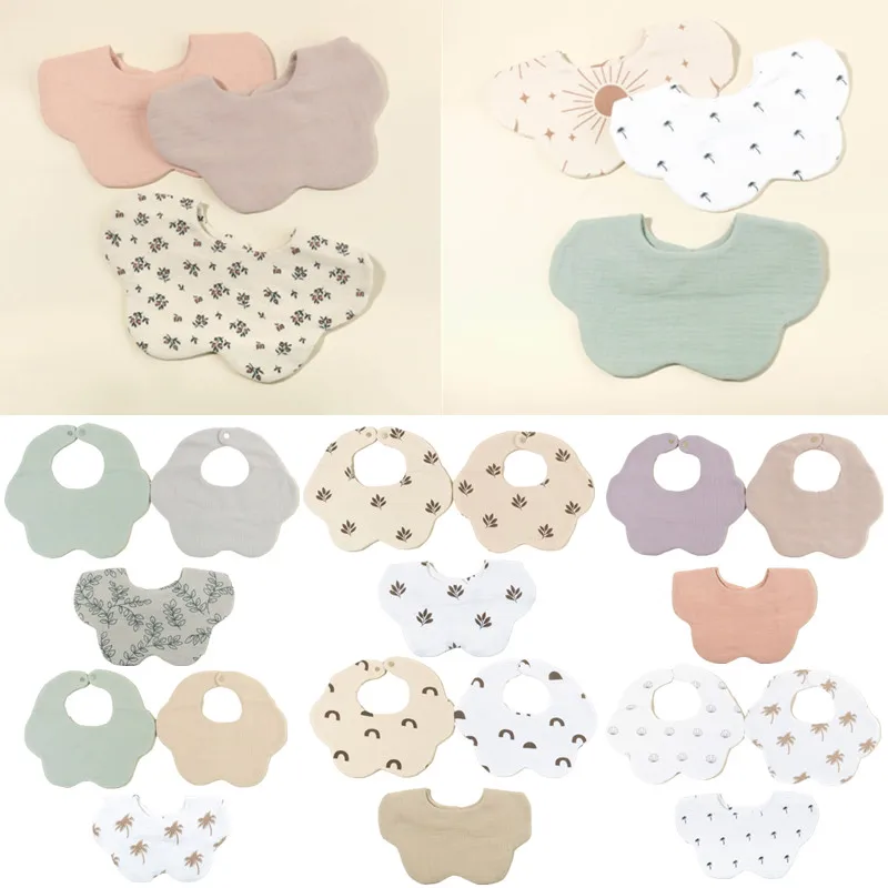 

3 PCs Pure Cotton Gauze Baby Bib Petal Muslin Newborn Feeding Burp Cloths Saliva Towel Adjustable Button Boy Girl Drool Bibs