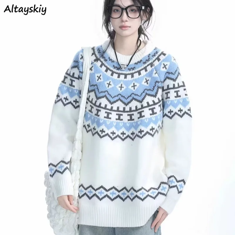 

Женские пуловеры Ulzzang, крутые вязаные мешковатые повседневные студенческие шикарные пуловеры в корейском стиле с круглым вырезом, теплые, с принтом, новые модные