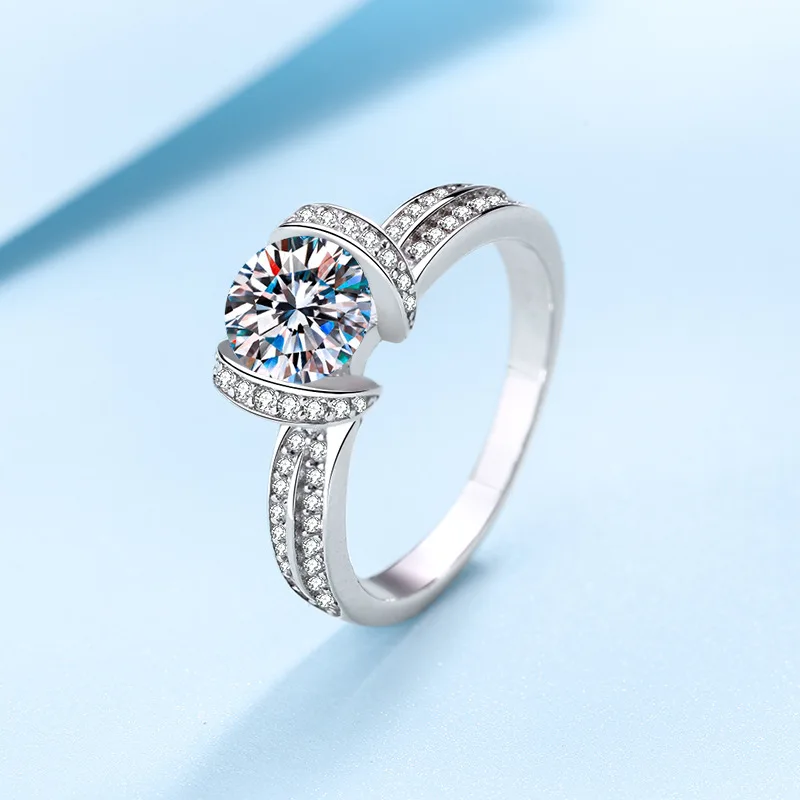 Exquisite Craft Full Diamond Surround Ring 1ct Women Moissanite PT950 Platinum Firm setting, durable and safe