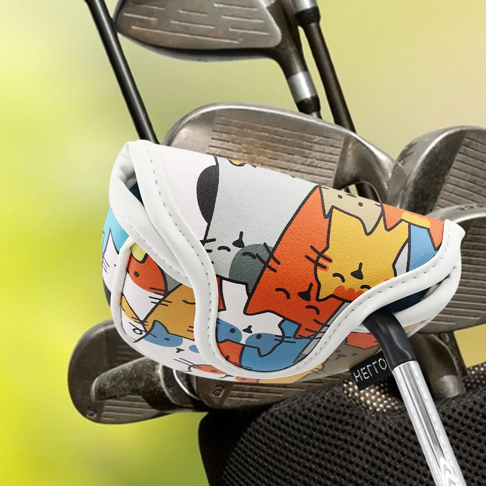 PU Leather Golf Putter Head Cover Waterproof Mallet Protector Cats Pattern Wrap for Golfing Accessories