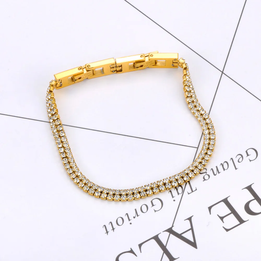 JeeMango Hochwertiges, glänzendes, kubisches Zirkonia-Armband mit 2/3 Reihen, für Damen, Edelstahl, exquisiter Hochzeitsschmuck JB24011 – Detail 4