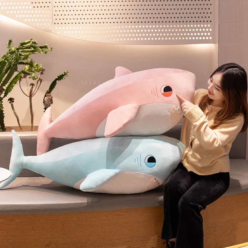 

Hot 60cm-110cm Super Huge Plush Shark Toy Soft Stuffed Animal Pillow For Birthday Gifts Pink Blue Cushion Doll Gift For Children