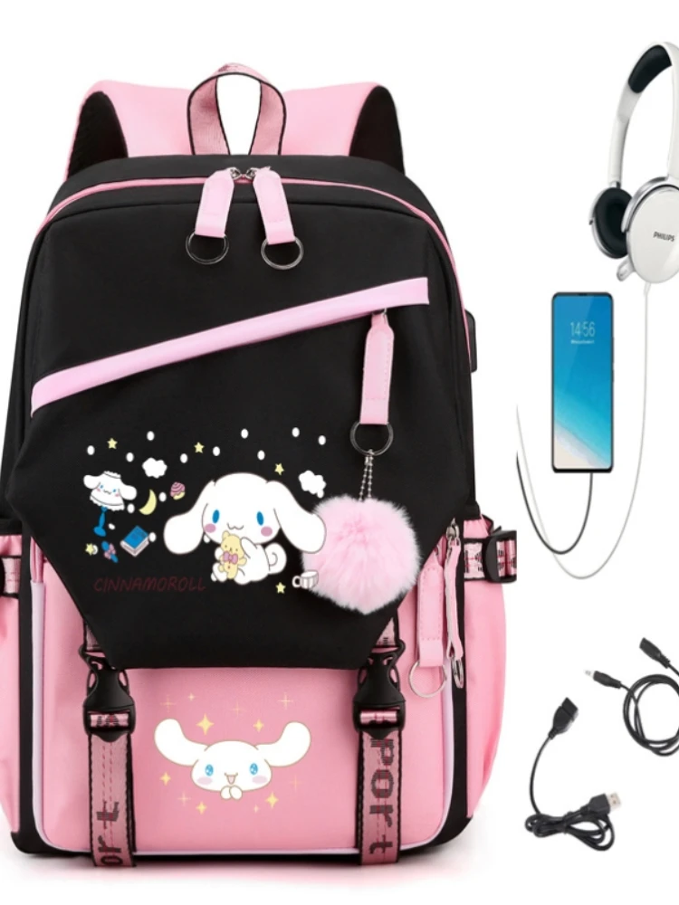 Sanrio Kuromi My Melody cinnamoroll Homemade Backpacks with Headphone and USB Port Schoolbag Mochila for Student Girls Boys Bags