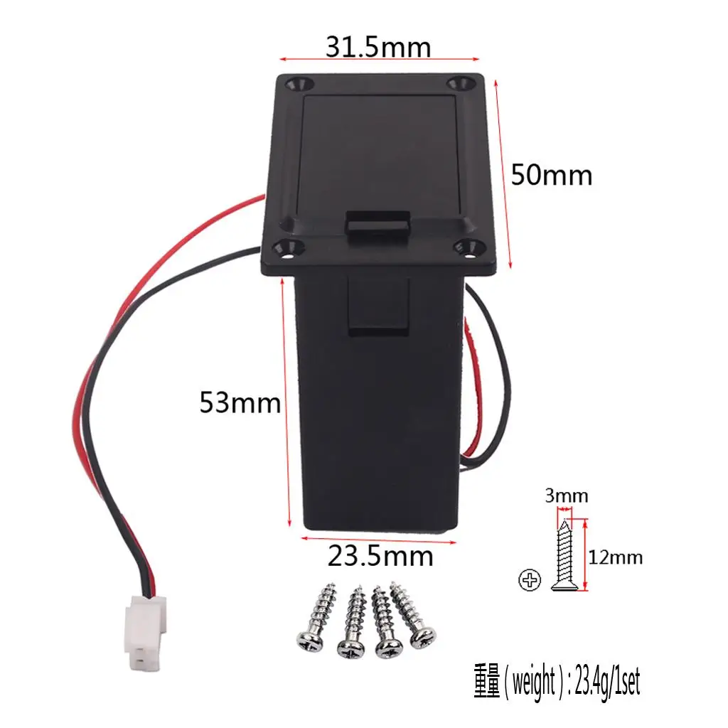 Plastic Guitar Parts 9V Battery Compartment Flat Mount Box with Screws for Bass Pickup and Ukulele Repair
