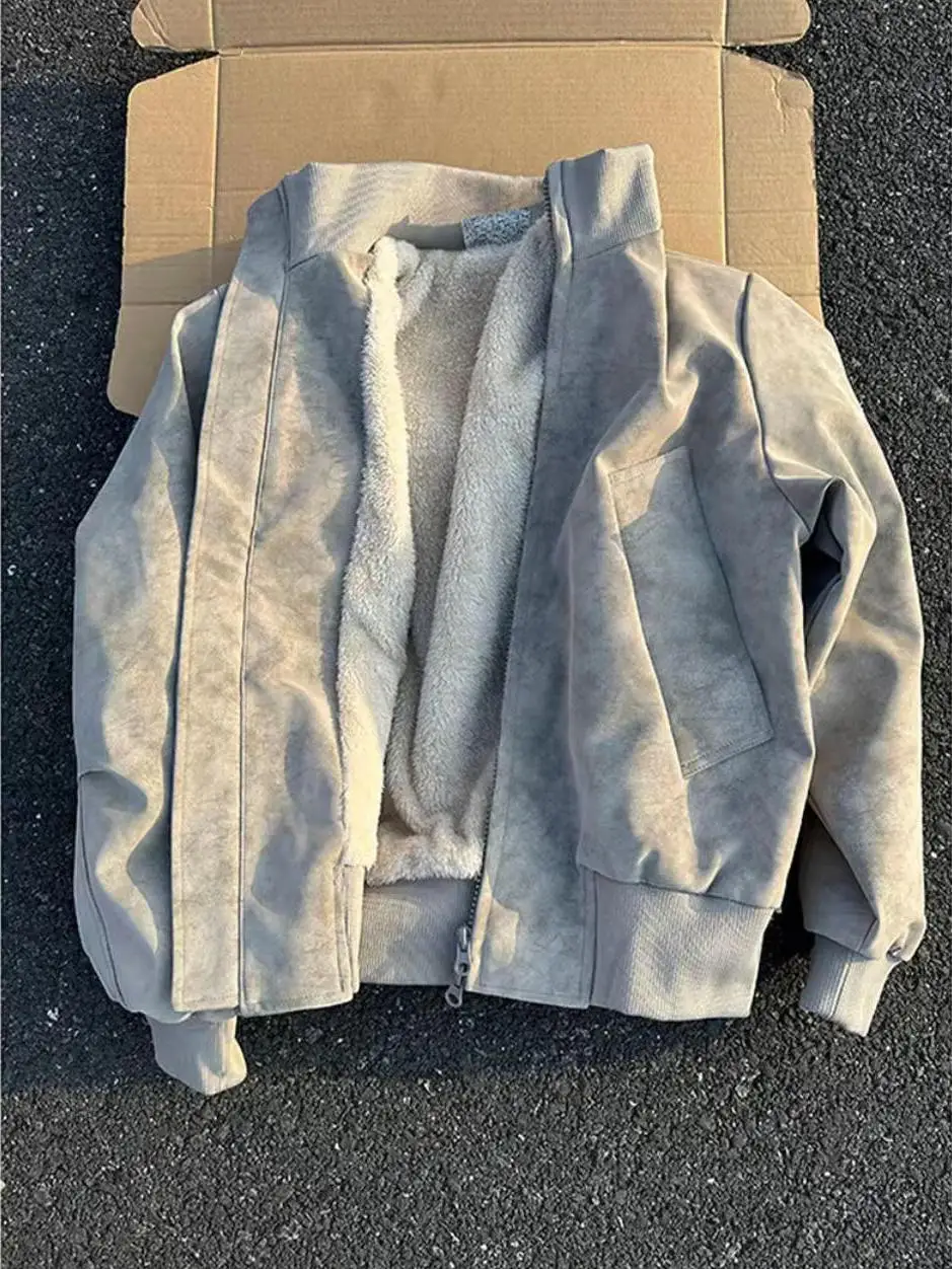 

Warmth Thiened PU Leather Cotton Jaet Men's Loose Winter Motorcycle Coat Fce Lined Biker Sle Youth Faion Outerwear
