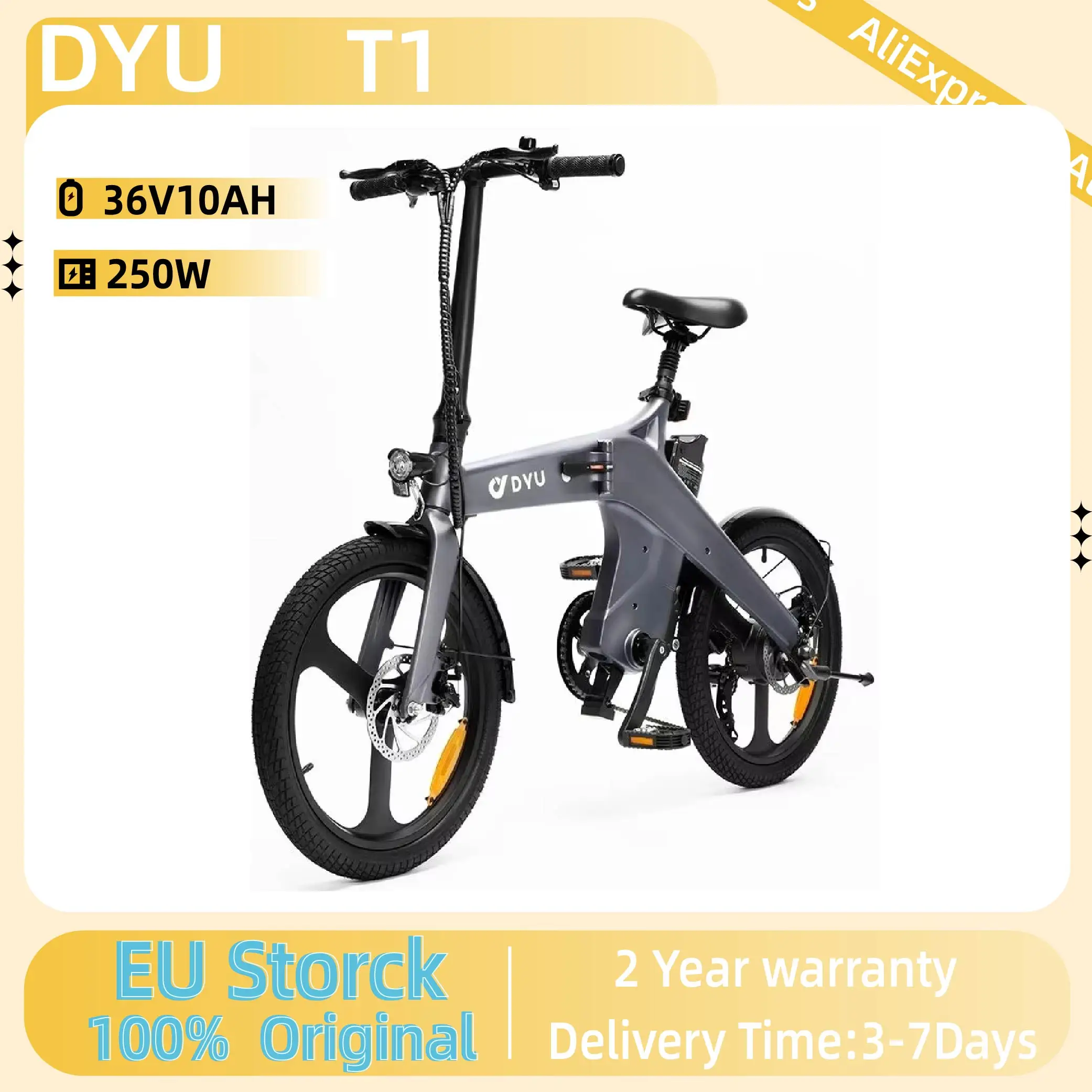 DYU T1 Elektrofahrrad für Erwachsene, 250 W, bürstenloser Motor, 36 V, 10 Ah, Lithium-Batterie, Rahmen aus Magnesiumlegierung, zusammenklappbares E-Bike, 20-Zoll-Reifen