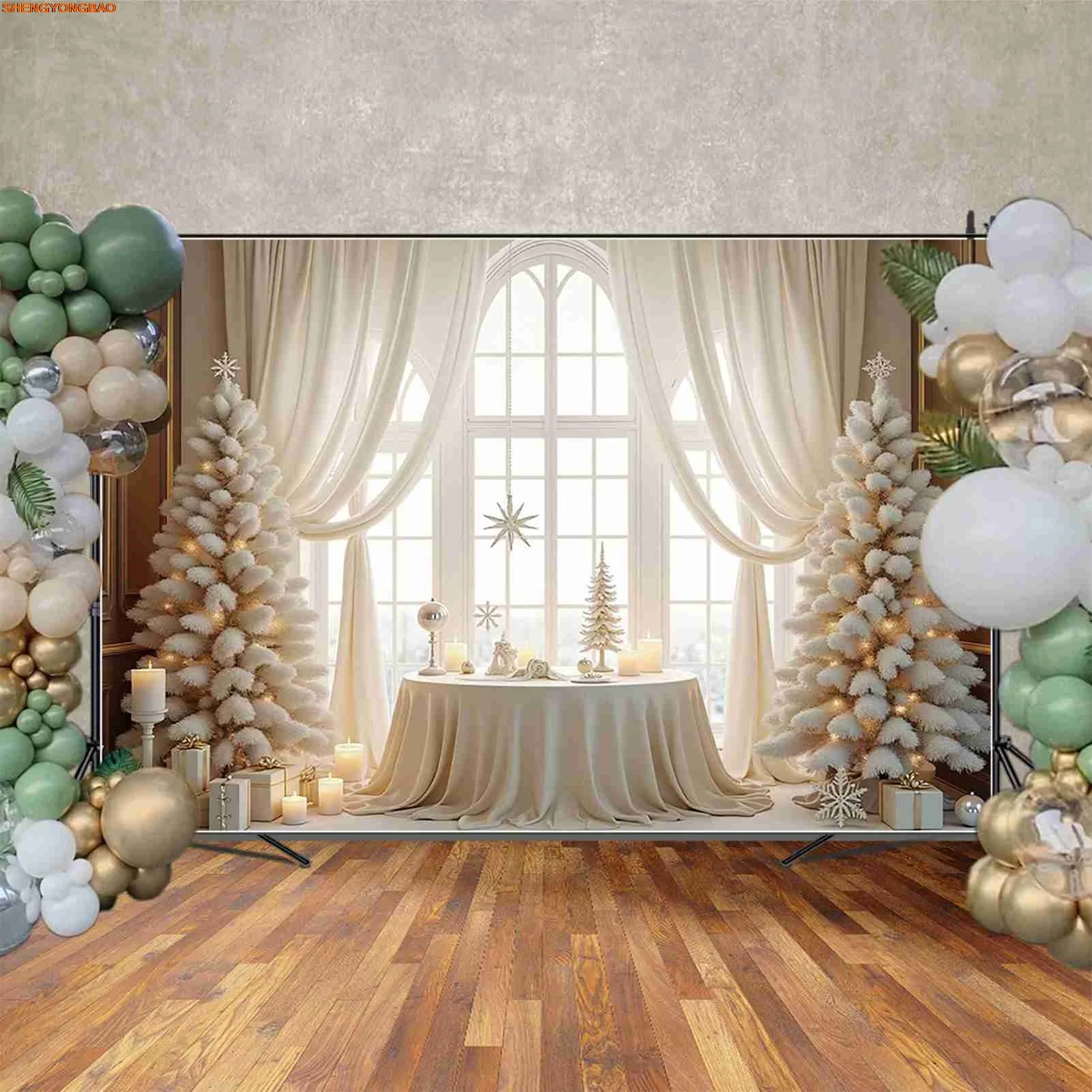 Branco janela de natal fotografia fundo cortina presentes sofá photozone pano de fundo estúdio do bebê photocall acessórios