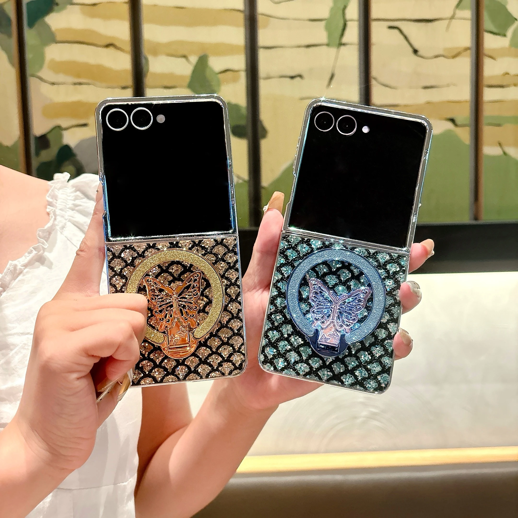 

Роскошный чехол с рисунком рыбьей чешуи для Samsung Galaxy Z Flip 7, 6, 5, 4, 3, защитная куртка-подставка с бабочкой