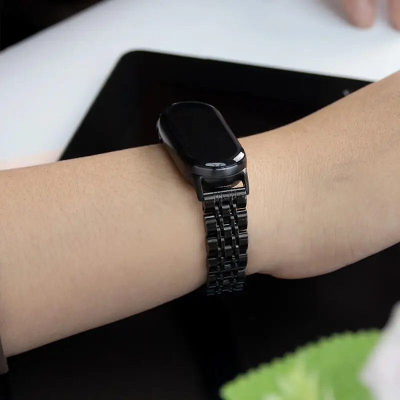 Pulseira de aço inoxidável para xiaomi mi band 8 pulseira de metal para xiaomi mi band 9 banda substituível smartwatch correa acessórios