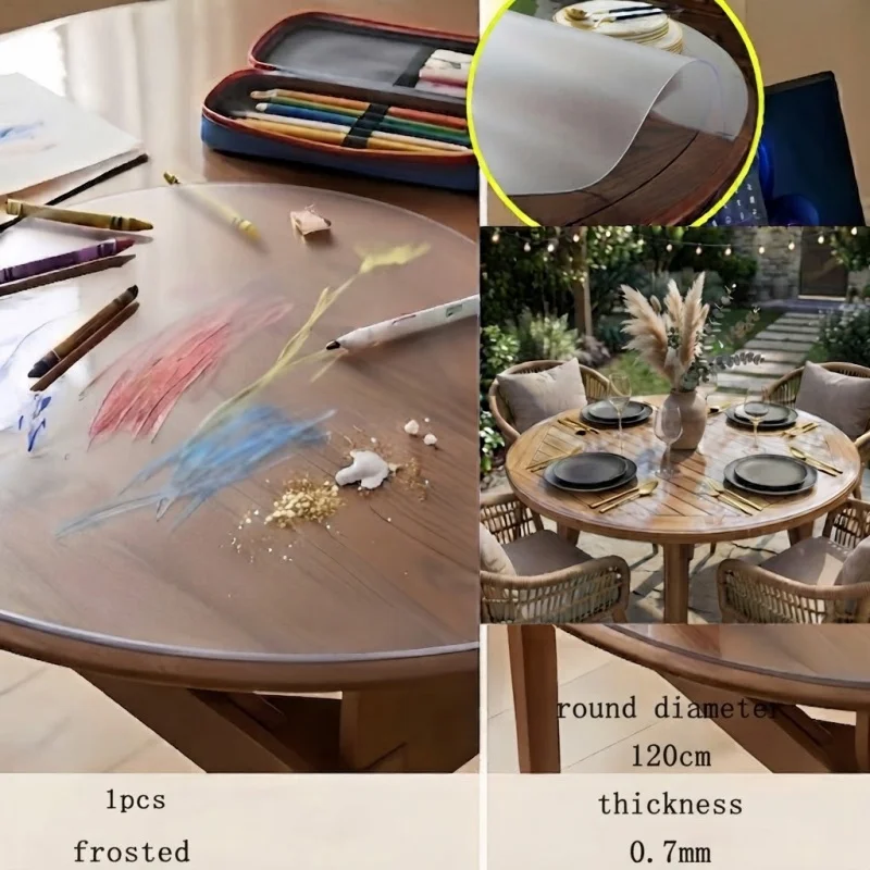 120 130 140 cm Matte Frosted Round Tablecloth 0.7mm PVC Transparent Table Mat Waterproof Protector Desk Cover Pad Dining view 6